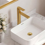 Single Hole Vessel Bathroom Faucet, Single Handle Vessel Bathroom Sink Faucet with Drain Assembly SFS-1123-GD - Brushed Gold