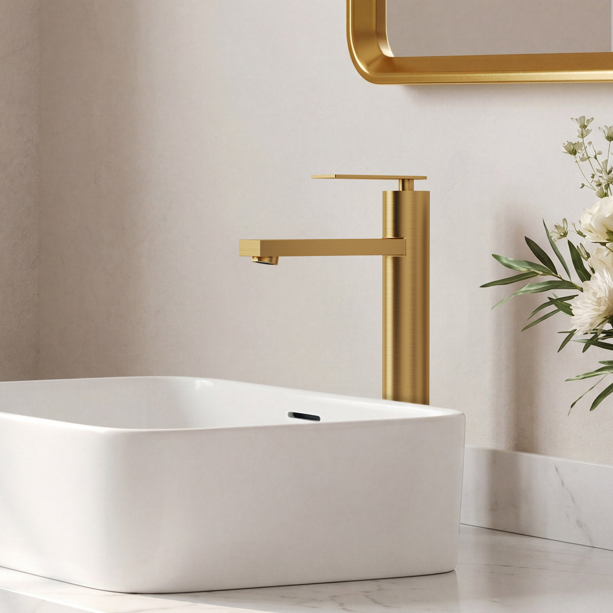 Single Hole Vessel Bathroom Faucet, Single Handle Vessel Bathroom Sink Faucet with Drain Assembly SFS-1123-GD - Brushed Gold