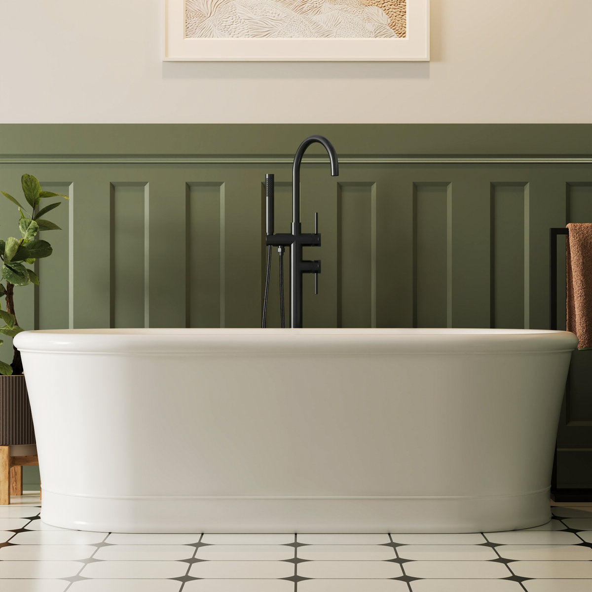Freestanding Floor Mount Tub Filler Faucet with Handheld Shower SFS-1093-BK - Matte Black
