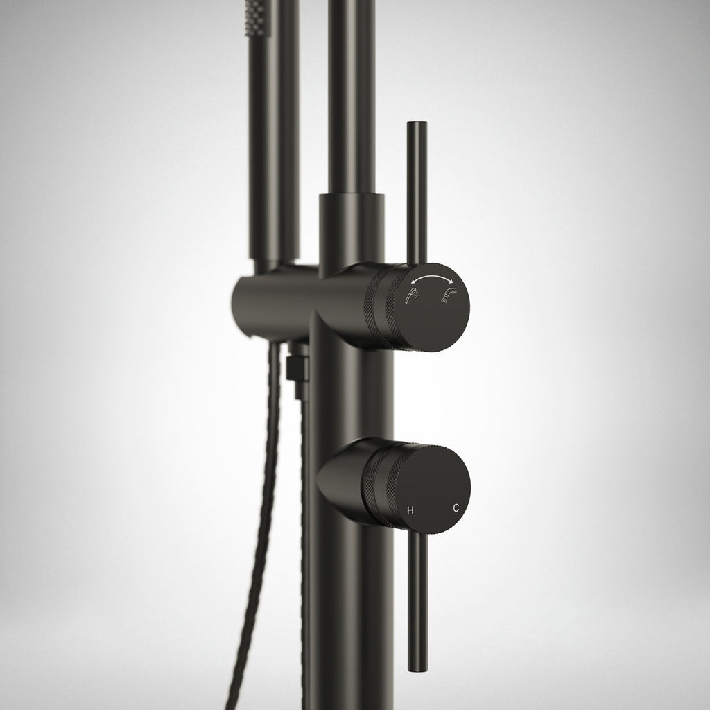 Freestanding Floor Mount Tub Filler Faucet with Handheld Shower SFS-1093-BK - Matte Black
