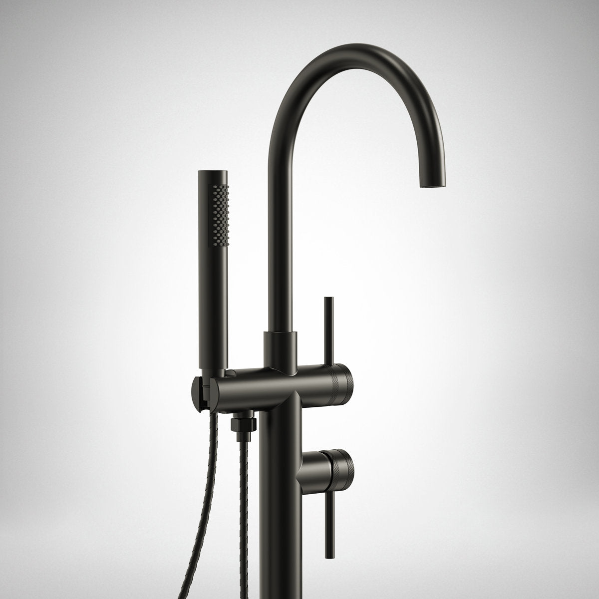 Freestanding Floor Mount Tub Filler Faucet with Handheld Shower SFS-1093-BK - Matte Black