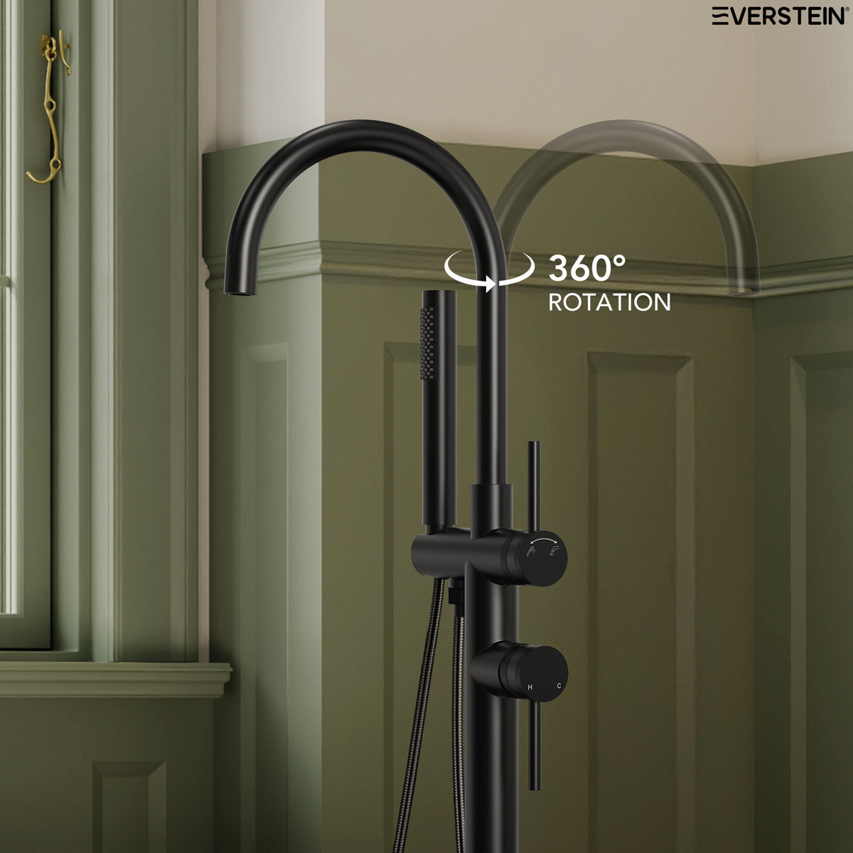 Freestanding Floor Mount Tub Filler Faucet with Handheld Shower SFS-1093-BK - Matte Black