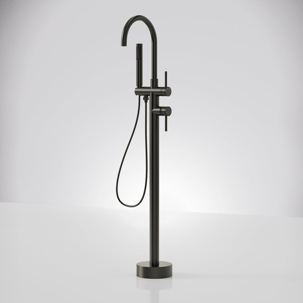 Freestanding Floor Mount Tub Filler Faucet with Handheld Shower SFS-1093-BK - Matte Black