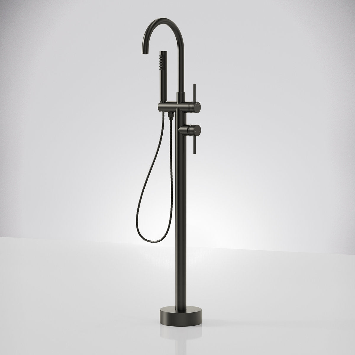 Freestanding Floor Mount Tub Filler Faucet with Handheld Shower SFS-1093-BK - Matte Black