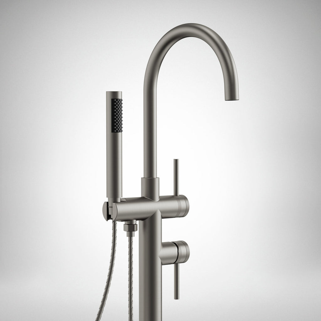 2 Handle Freestanding Floor Mount Tub Filler Faucet with Handheld Shower SFS-1093-NK - Brushed Nickel