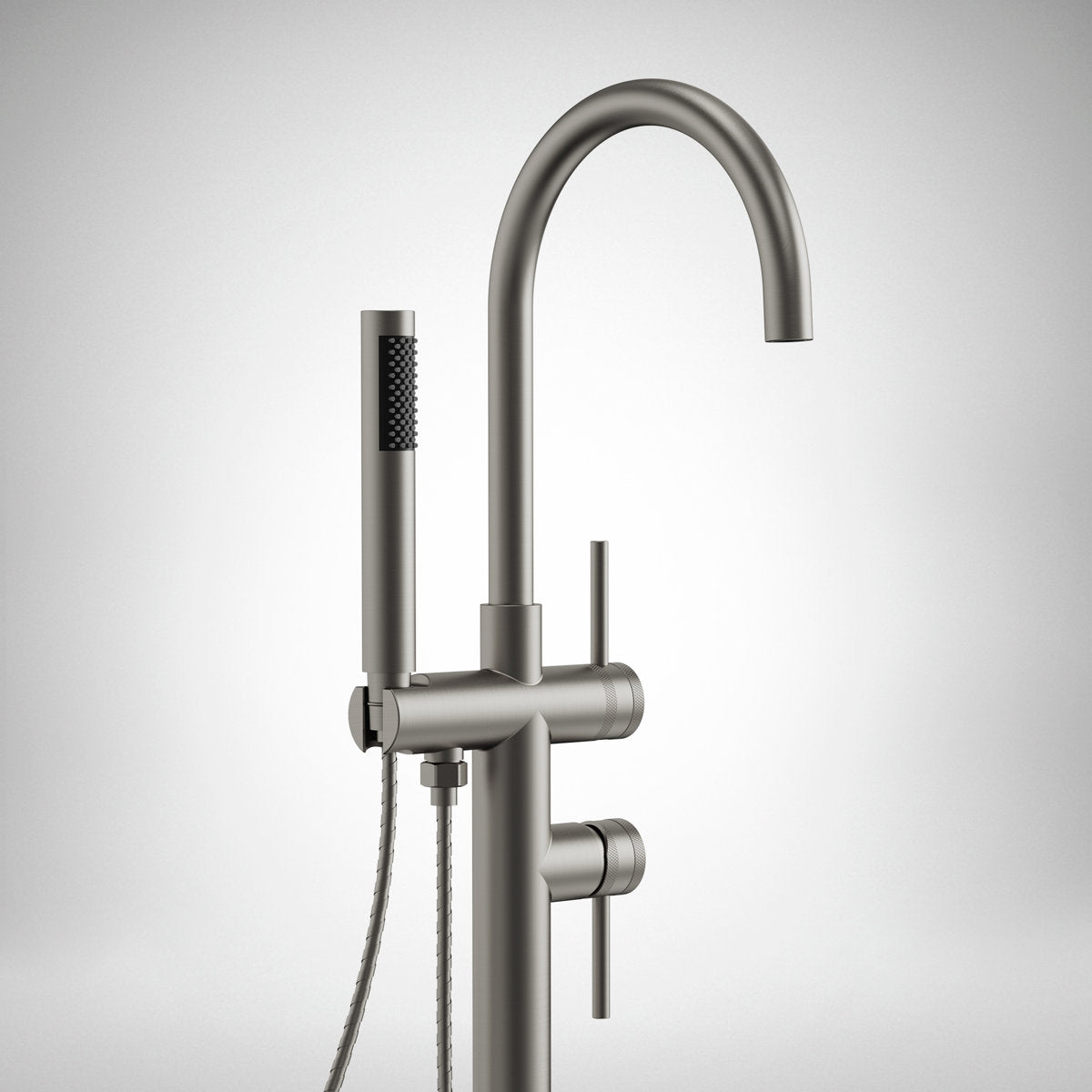 2 Handle Freestanding Floor Mount Tub Filler Faucet with Handheld Shower SFS-1093-NK - Brushed Nickel