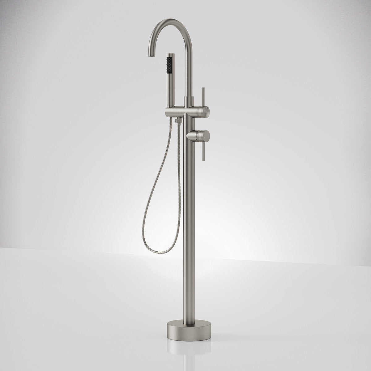 2 Handle Freestanding Floor Mount Tub Filler Faucet with Handheld Shower SFS-1093-NK - Brushed Nickel