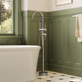 2 Handle Freestanding Floor Mount Tub Filler Faucet with Handheld Shower SFS-1093-NK - Brushed Nickel