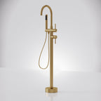 Freestanding Floor Mount Tub Filler Faucet with Handheld Shower SFS-1093-GN - Brushed Gold