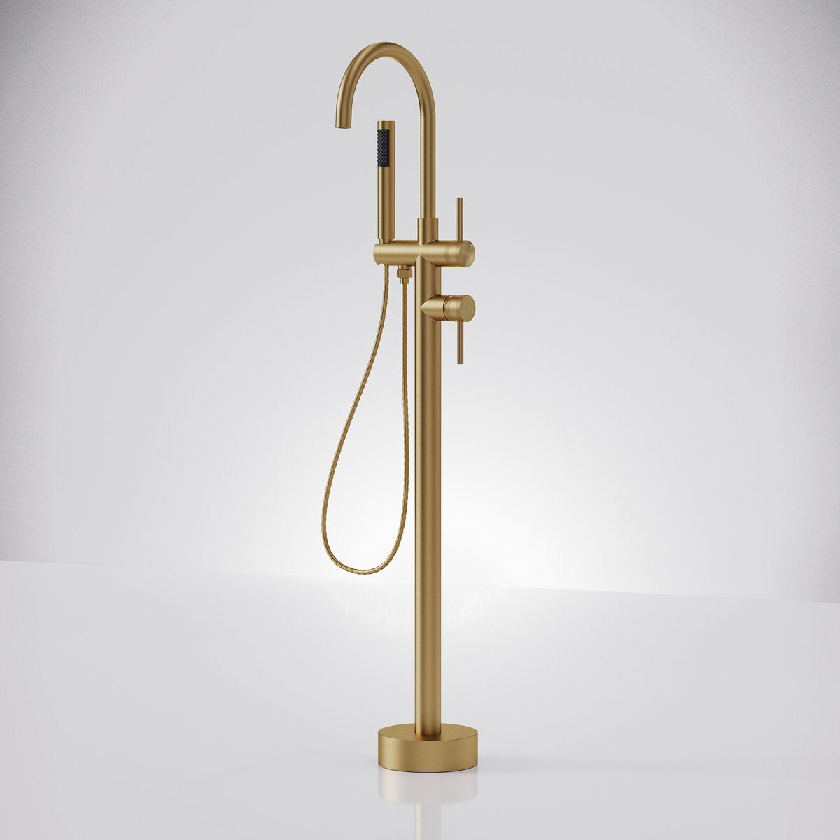 Freestanding Floor Mount Tub Filler Faucet with Handheld Shower SFS-1093-GN - Brushed Gold