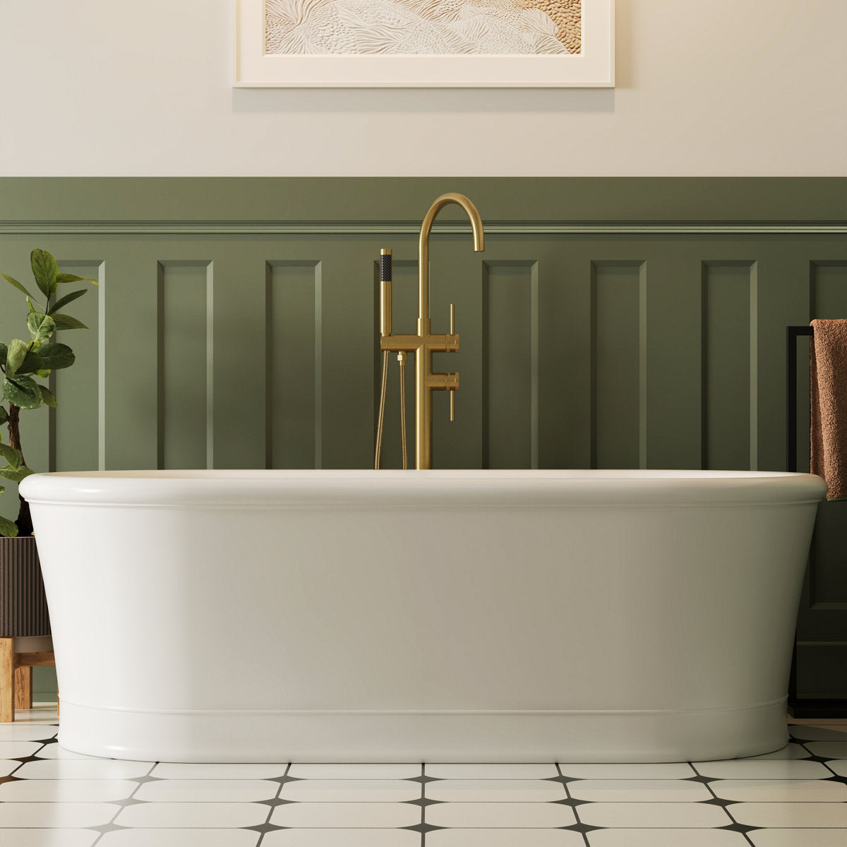 Freestanding Floor Mount Tub Filler Faucet with Handheld Shower SFS-1093-GN - Brushed Gold