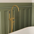 Freestanding Floor Mount Tub Filler Faucet with Handheld Shower SFS-1093-GN - Brushed Gold