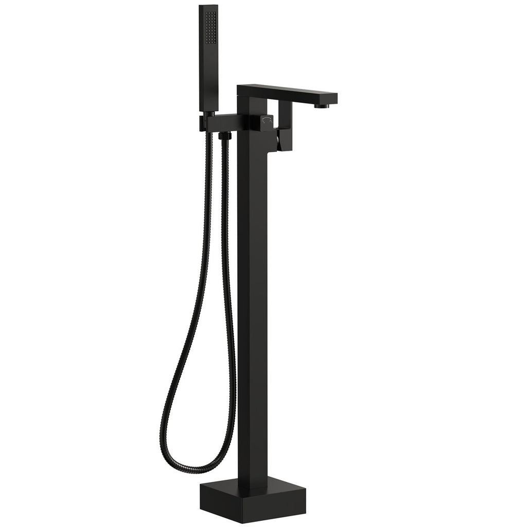 Freestanding Tub Filler Floor Mount Bathtub Faucet with Hand Shower SFS-1094-BK - Matte Black