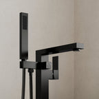 Freestanding Tub Filler Floor Mount Bathtub Faucet with Hand Shower SFS-1094-BK - Matte Black