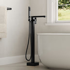 Freestanding Tub Filler Floor Mount Bathtub Faucet with Hand Shower SFS-1094-BK - Matte Black