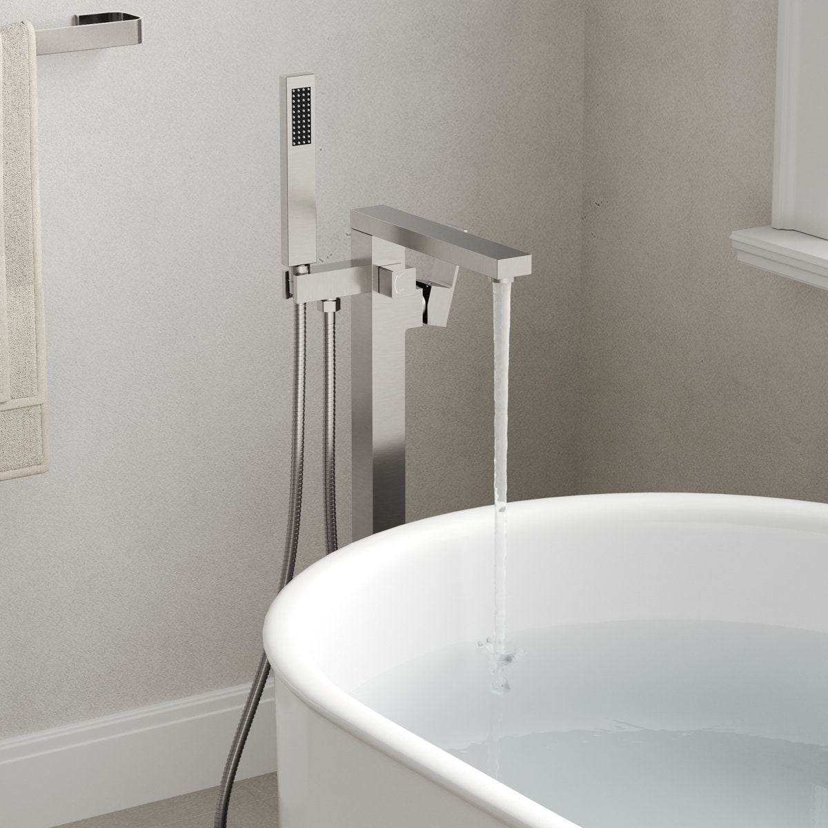 Freestanding Tub Filler Floor Mount Bathtub Faucet with Hand Shower SFS-1094-NK - Brushed Nickel
