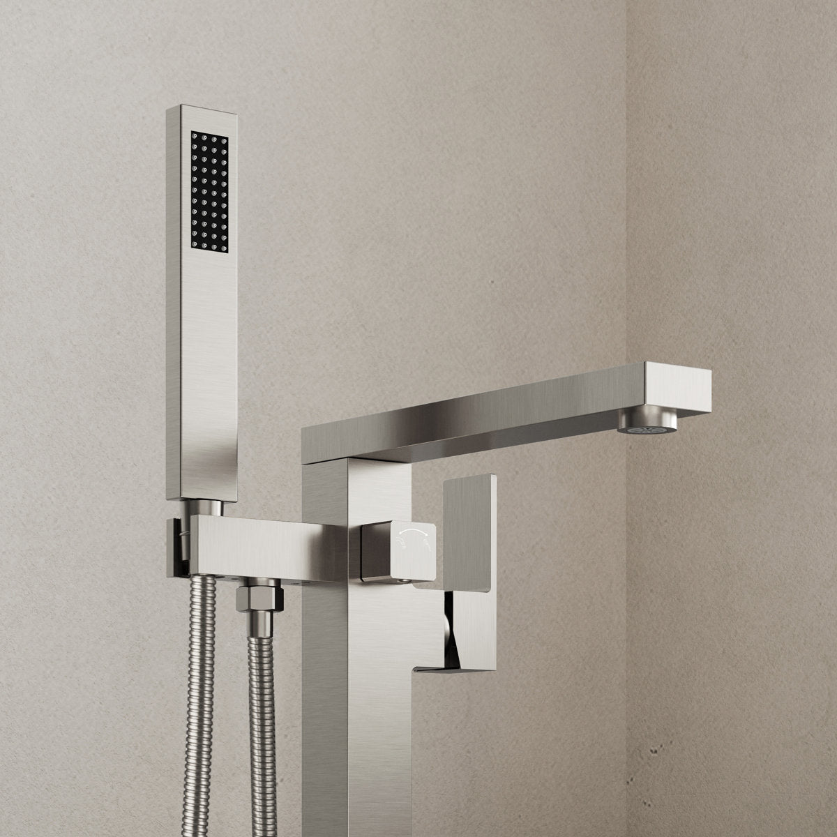 Freestanding Tub Filler Floor Mount Bathtub Faucet with Hand Shower SFS-1094-NK - Brushed Nickel