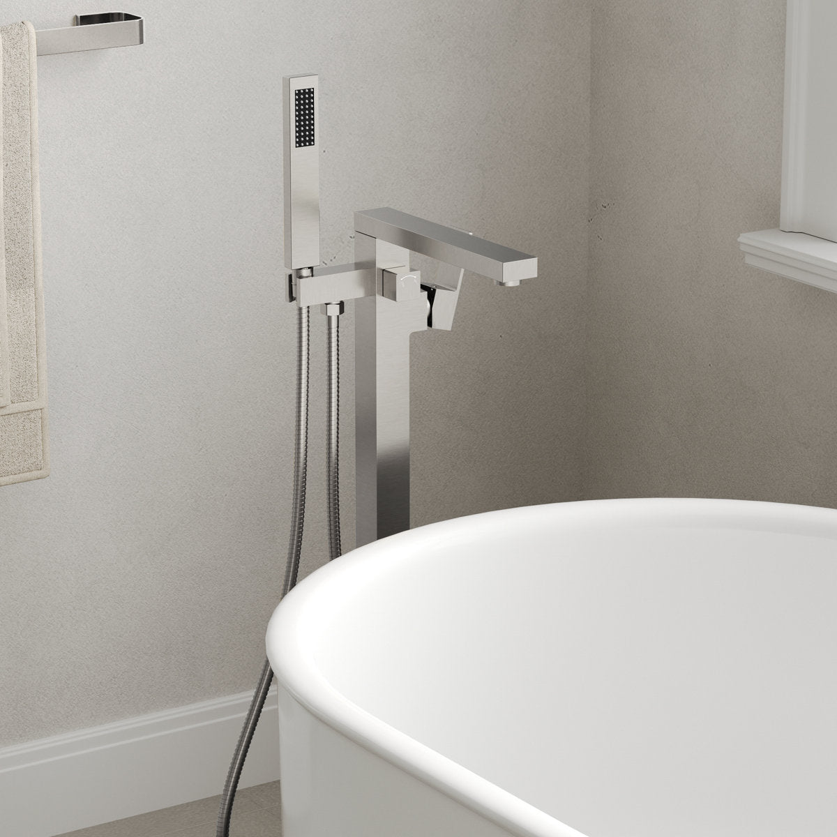 Freestanding Tub Filler Floor Mount Bathtub Faucet with Hand Shower SFS-1094-NK - Brushed Nickel