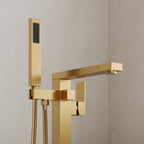 Freestanding Floor Mount Tub Filler Bathtub Faucet with Hand Shower SFS-1094-GN - Brushed Gold
