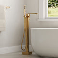 Freestanding Floor Mount Tub Filler Bathtub Faucet with Hand Shower SFS-1094-GN - Brushed Gold