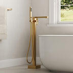 Freestanding Floor Mount Tub Filler Bathtub Faucet with Hand Shower SFS-1094-GN - Brushed Gold