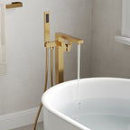 Freestanding Floor Mount Tub Filler Bathtub Faucet with Hand Shower SFS-1094-GN - Brushed Gold