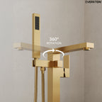 Freestanding Floor Mount Tub Filler Bathtub Faucet with Hand Shower SFS-1094-GN - Brushed Gold