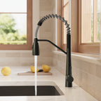 Commercial Dual-Function Pull Down Kitchen Faucet with High Arc Spring Spout SFS-1133-BK - Matte Black