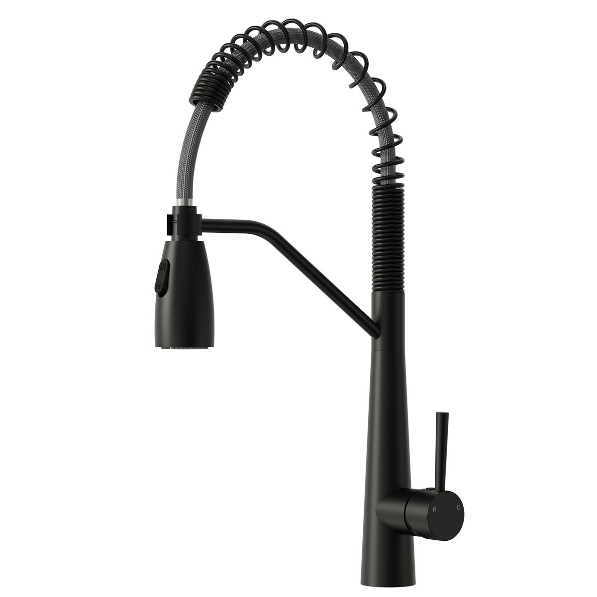 Commercial Dual-Function Pull Down Kitchen Faucet with High Arc Spring Spout SFS-1133-BK - Matte Black