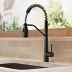 Commercial Dual-Function Pull Down Kitchen Faucet with High Arc Spring Spout SFS-1133-BK - Matte Black