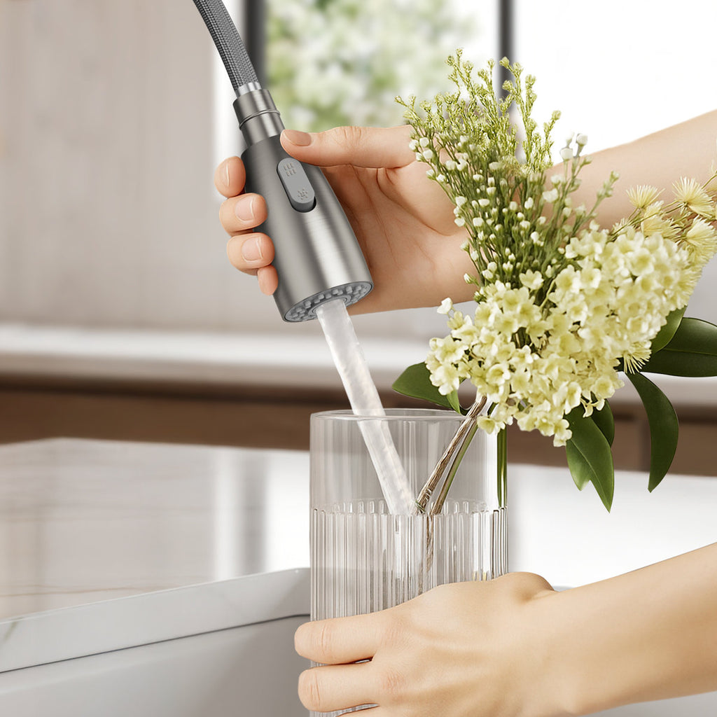 Commercial Dual-Function Pull Down Kitchen Faucet with High Arc Spring Spout SFS-1133-NK - Brushed Nickel