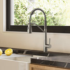 Commercial Dual-Function Pull Down Kitchen Faucet with High Arc Spring Spout SFS-1133-NK - Brushed Nickel