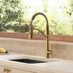 Commercial Dual-Function Pull Down Kitchen Faucet with High Arc Spring Spout SFS-1133-GD - Brushed Gold