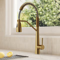 Commercial Dual-Function Pull Down Kitchen Faucet with High Arc Spring Spout SFS-1133-GD - Brushed Gold