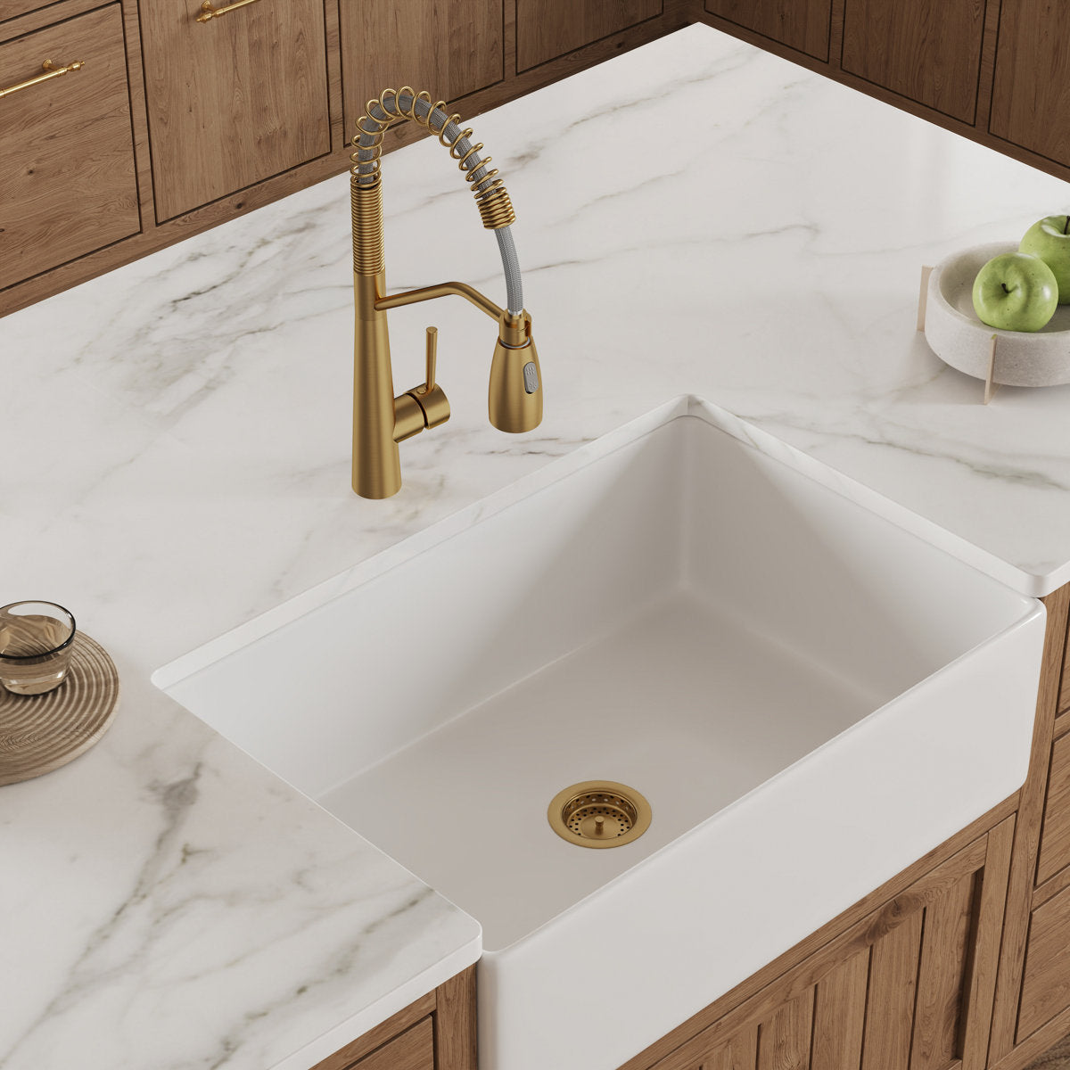 Commercial Dual-Function Pull Down Kitchen Faucet with High Arc Spring Spout SFS-1133-GD - Brushed Gold