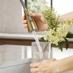 Commercial Dual-Function Pull Down Kitchen Faucet with High Arc Spring Spout SFS-1133-GD - Brushed Gold