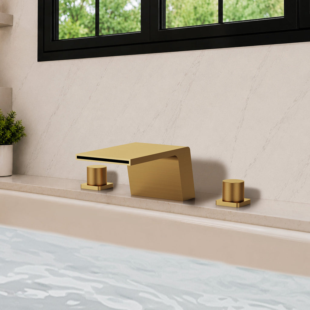 3-Hole Deck Mount Waterfall Roman Tub Faucet SFS-1125-GD - Gold