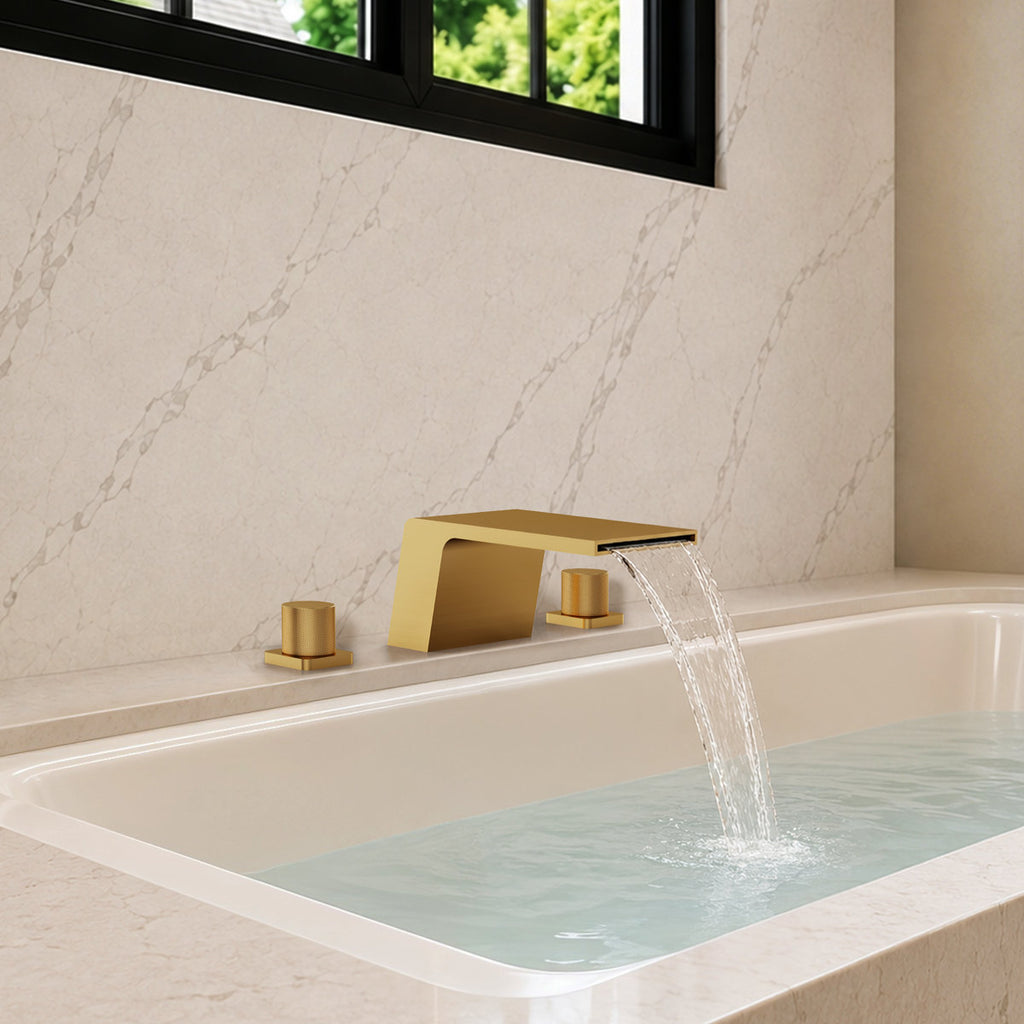 3-Hole Deck Mount Waterfall Roman Tub Faucet SFS-1125-GD - Gold
