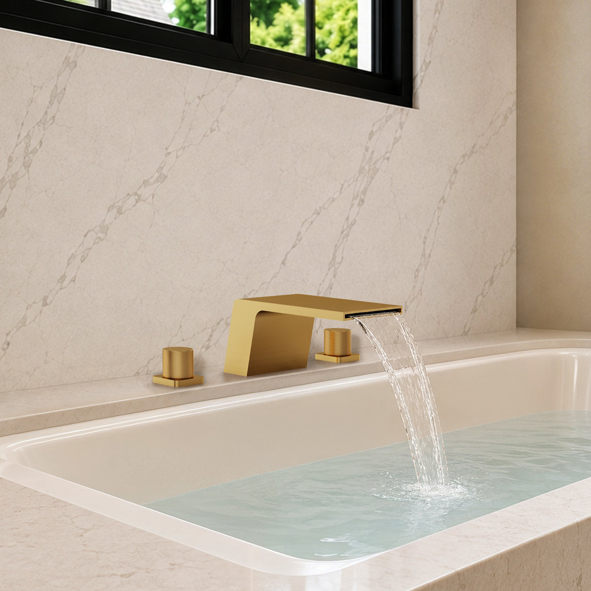 3-Hole Deck Mount Waterfall Roman Tub Faucet SFS-1125-GD - Gold