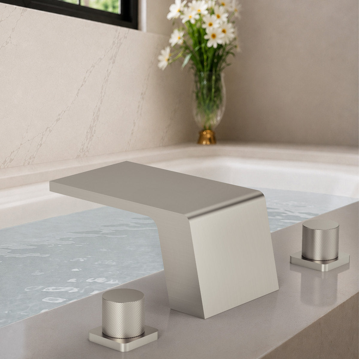 3-Hole Deck Mount Waterfall Roman Tub Faucet SFS-1125-NK - Brushed Nickel