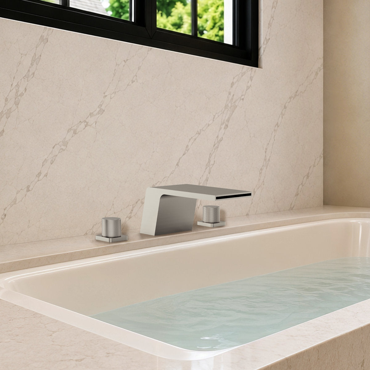 3-Hole Deck Mount Waterfall Roman Tub Faucet SFS-1125-NK - Brushed Nickel