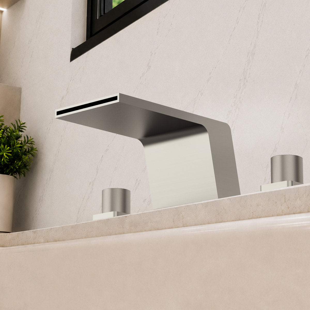 3-Hole Deck Mount Waterfall Roman Tub Faucet SFS-1125-NK - Brushed Nickel