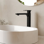 Single Handle Vessel Bathroom Faucet, Single Hole Vessel Bathroom Sink Faucet with Drain Assembly SFS-1121-BK - Matte Black