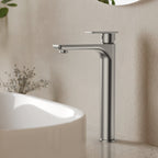 Single Hole Vessel Bathroom Faucet, Single Handle Bathroom Sink Faucet with Drain Assembly SFS-1121-NK - Brushed Nickel