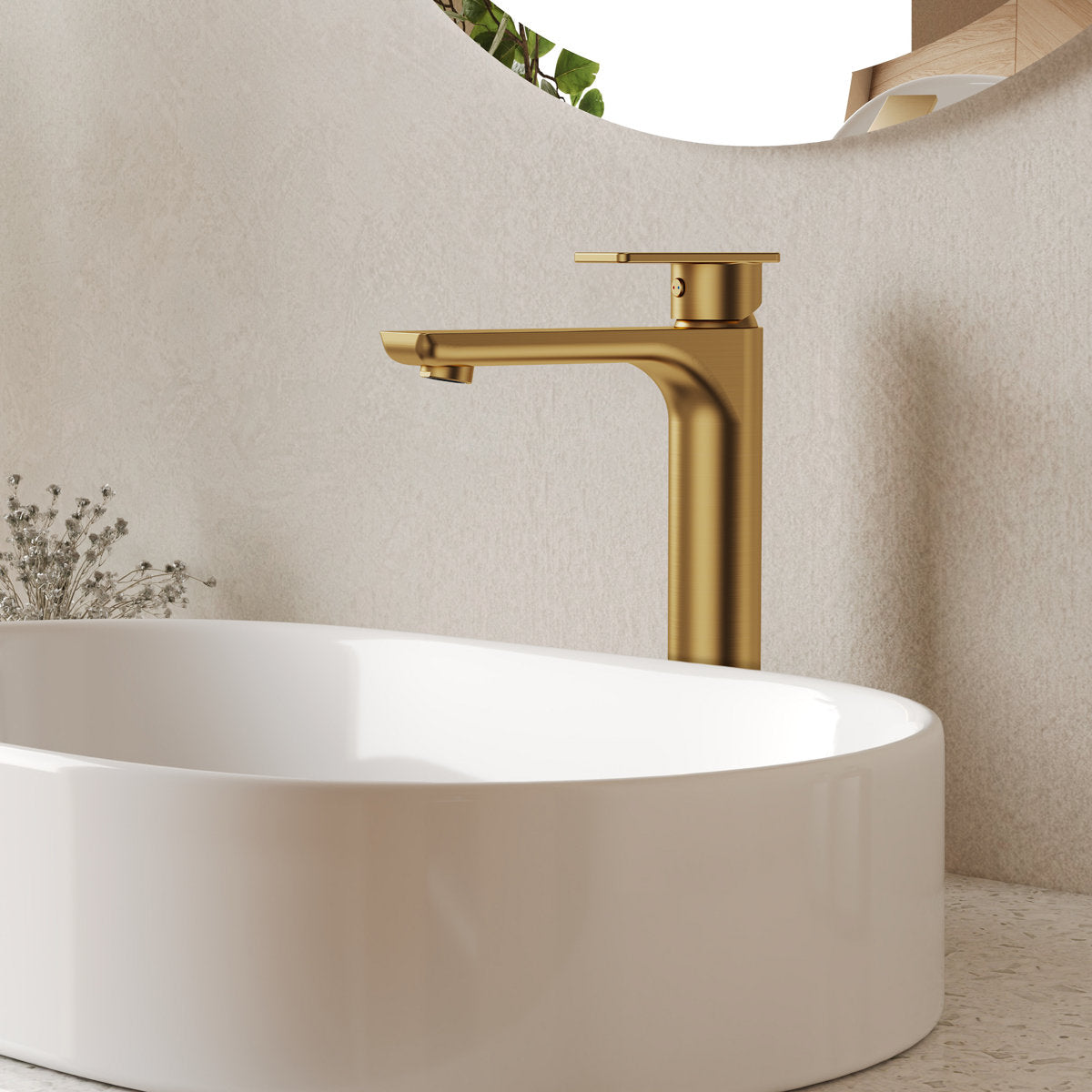 Single Hole Vessel Bathroom Faucet, Single Handle Bathroom Sink Faucet with Drain Assembly SFS-1121-GD - Brushed Gold
