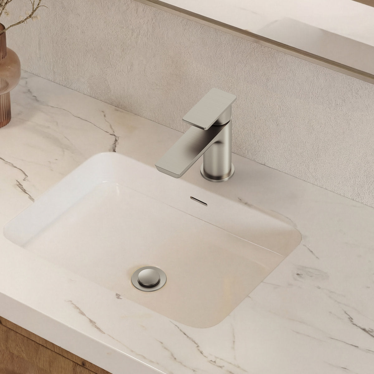 Single Hole Bathroom Faucet with Drain Assembly, Single Handle Bathroom Sink Faucet SFS-1120-NK - Brushed Nickel