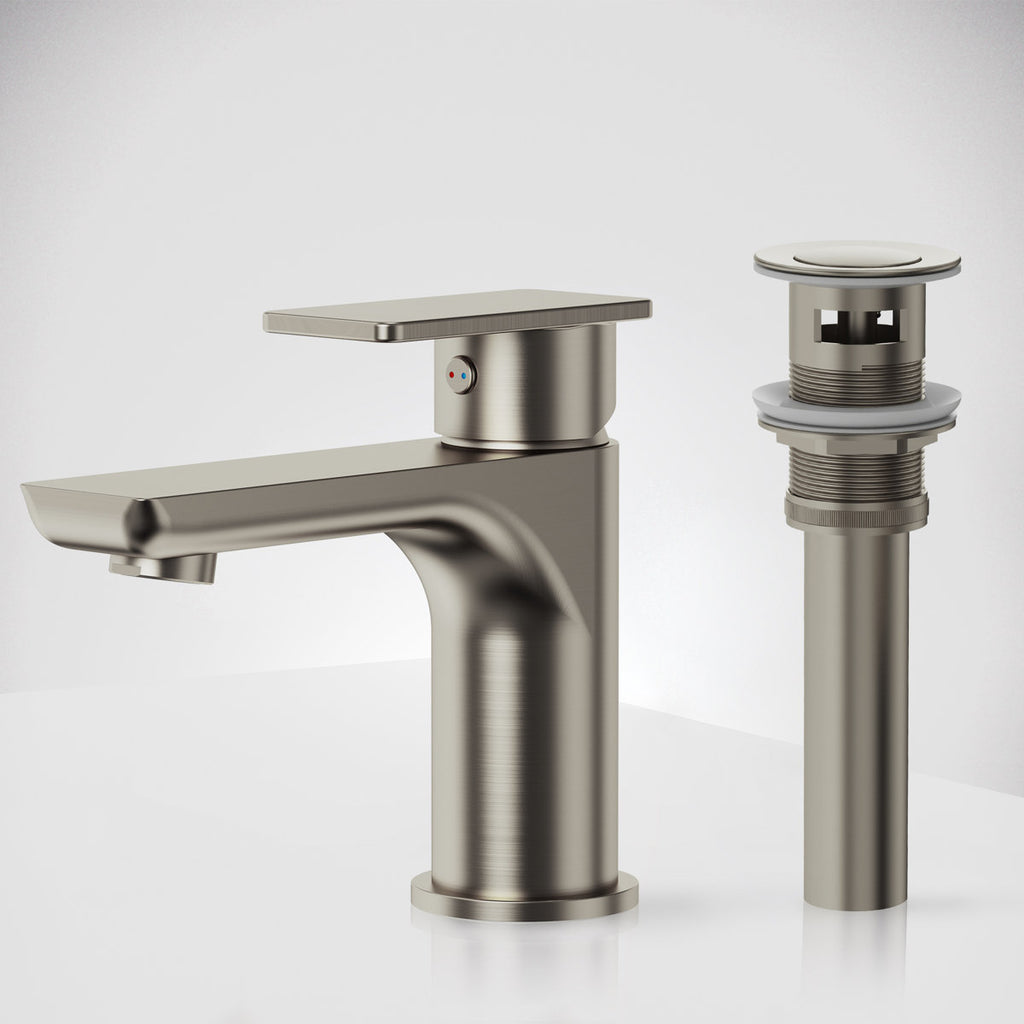 Single Hole Bathroom Faucet with Drain Assembly, Single Handle Bathroom Sink Faucet SFS-1120-NK - Brushed Nickel
