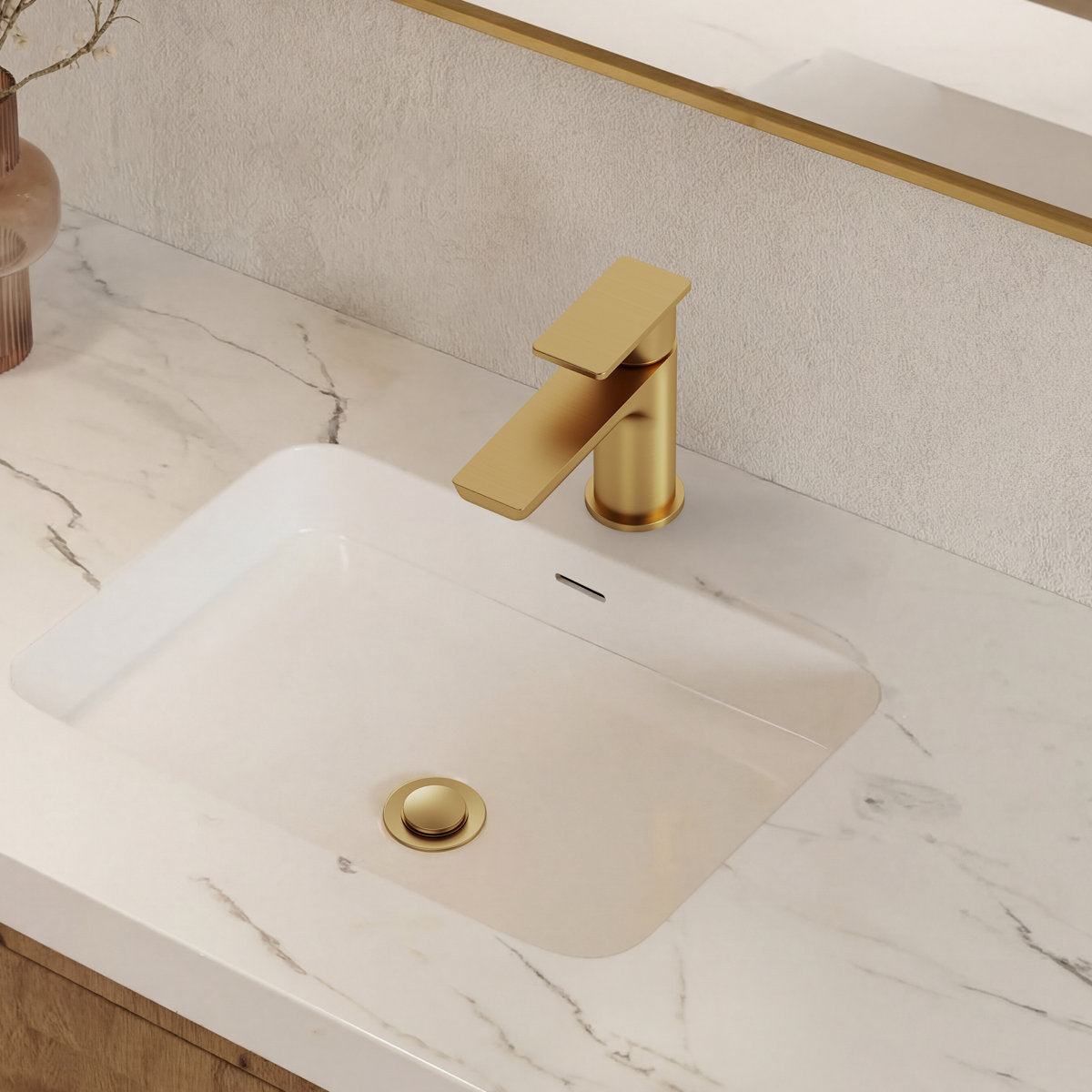 Single Hole Bathroom Faucet with Drain Assembly, Single Handle Bathroom Sink Faucet SFS-1120-GD - Brushed Gold