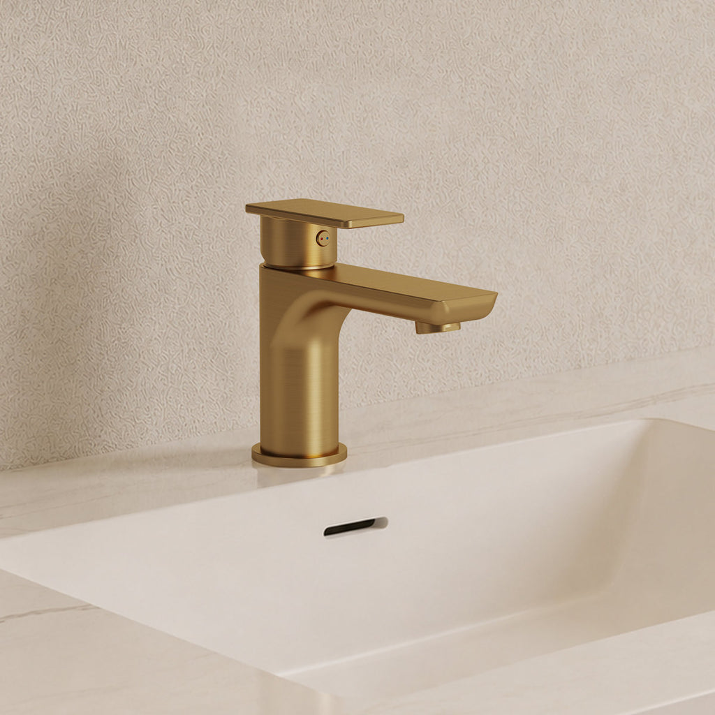Single Hole Bathroom Faucet with Drain Assembly, Single Handle Bathroom Sink Faucet SFS-1120-GD - Brushed Gold