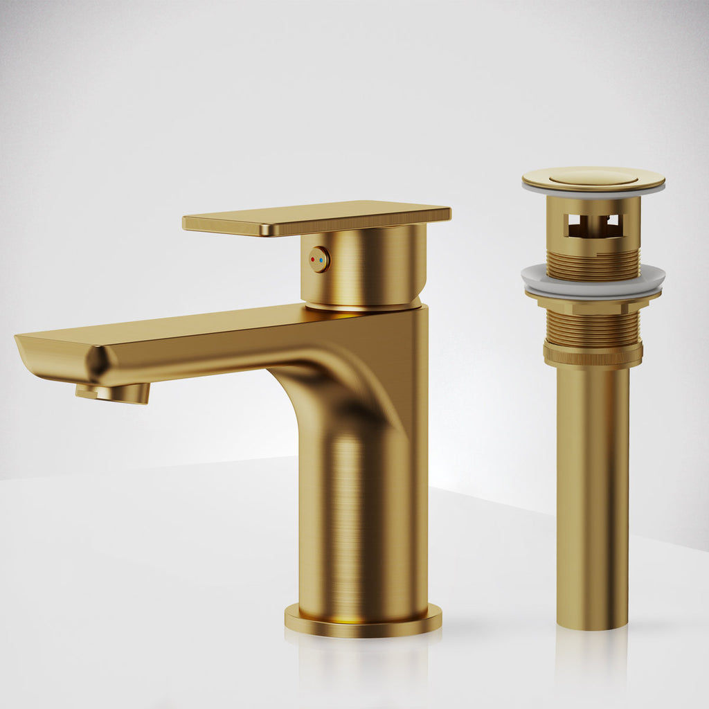 Single Hole Bathroom Faucet with Drain Assembly, Single Handle Bathroom Sink Faucet SFS-1120-GD - Brushed Gold